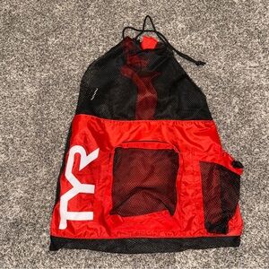TYR Big Mesh Mummy Backpack See Through Bag Black Swimming Lifeguard Diving Red
